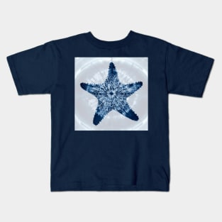 Starfish Mandala Indigo Blue Tie Dye Kids T-Shirt